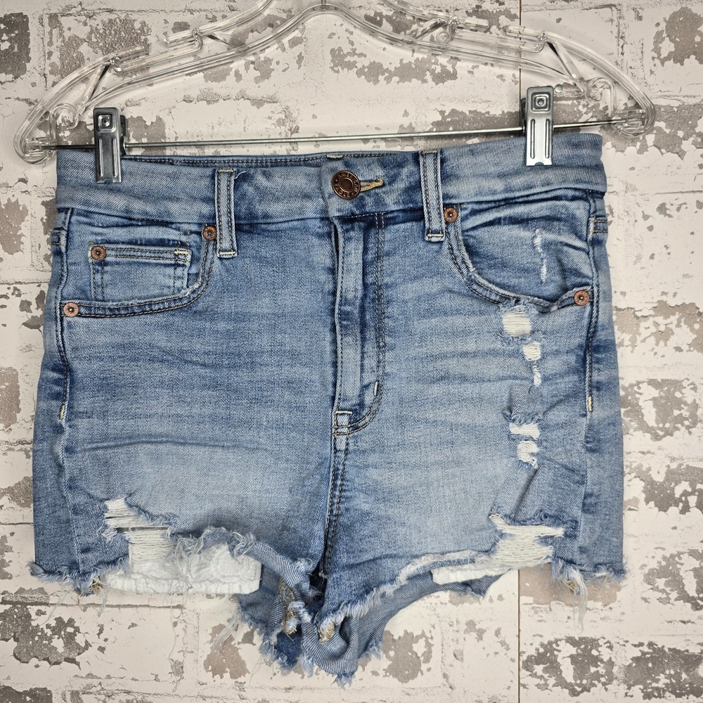 American Eagle Jean Shorts Womens 2 Curvy High Rise Shortie Cutoff Light Blue